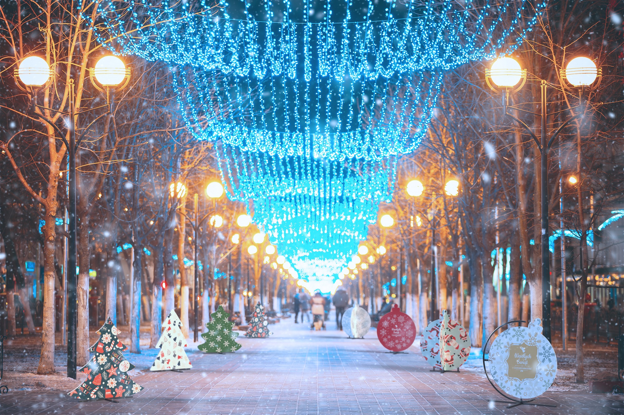 PVC baubles and Christmas trees  original outdoor Christmas