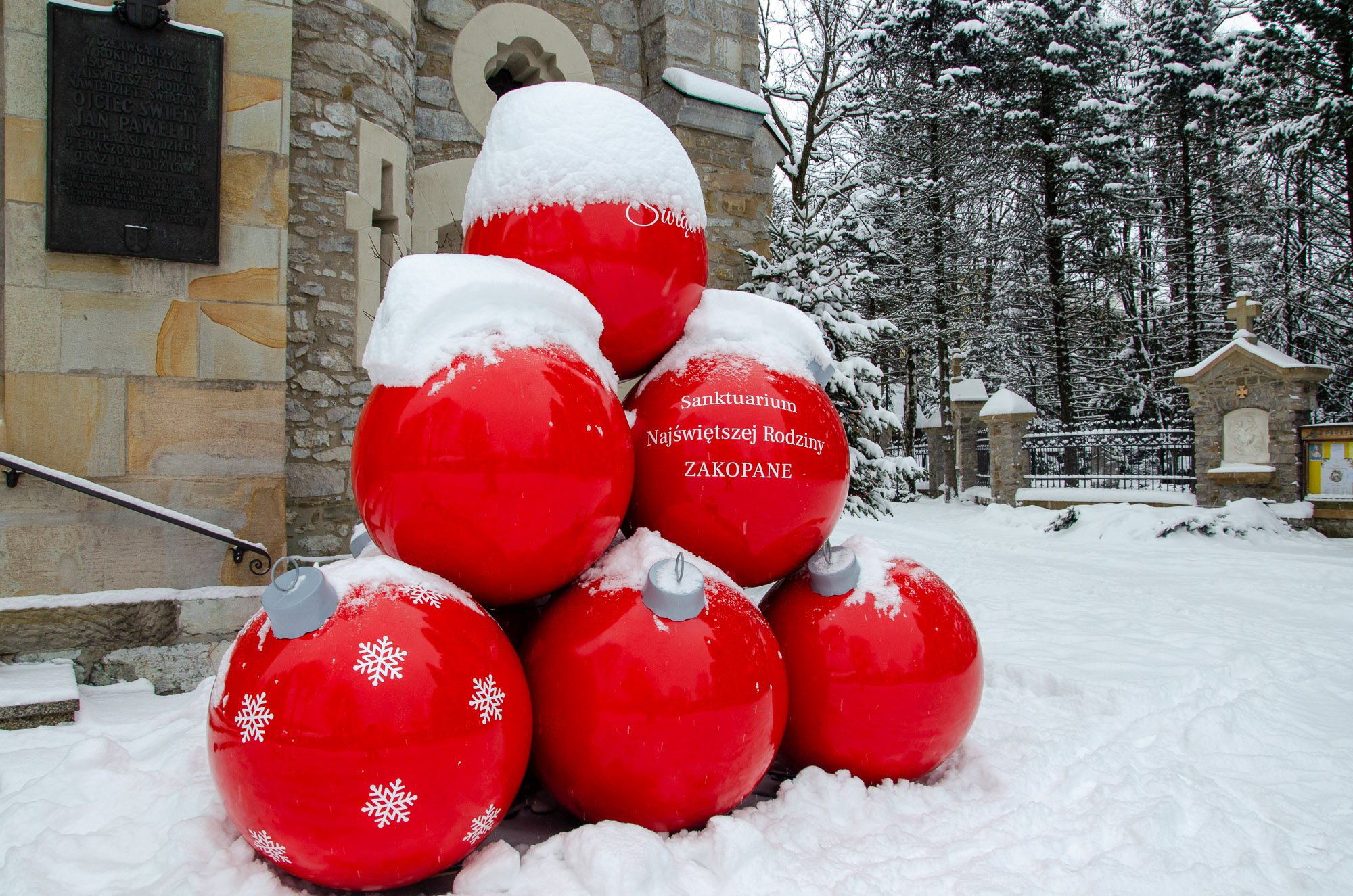 Christmas deals balls outside