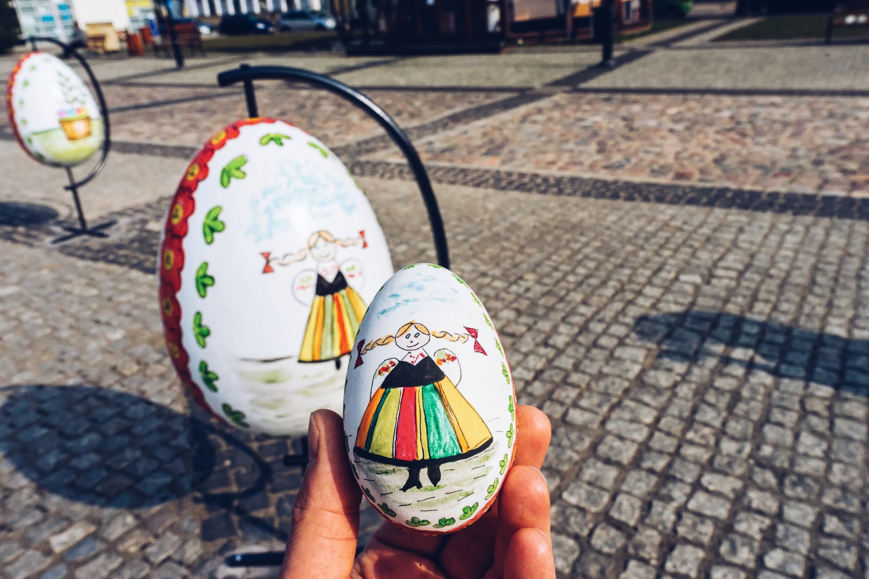 Colorful Easter Eggs in the city square