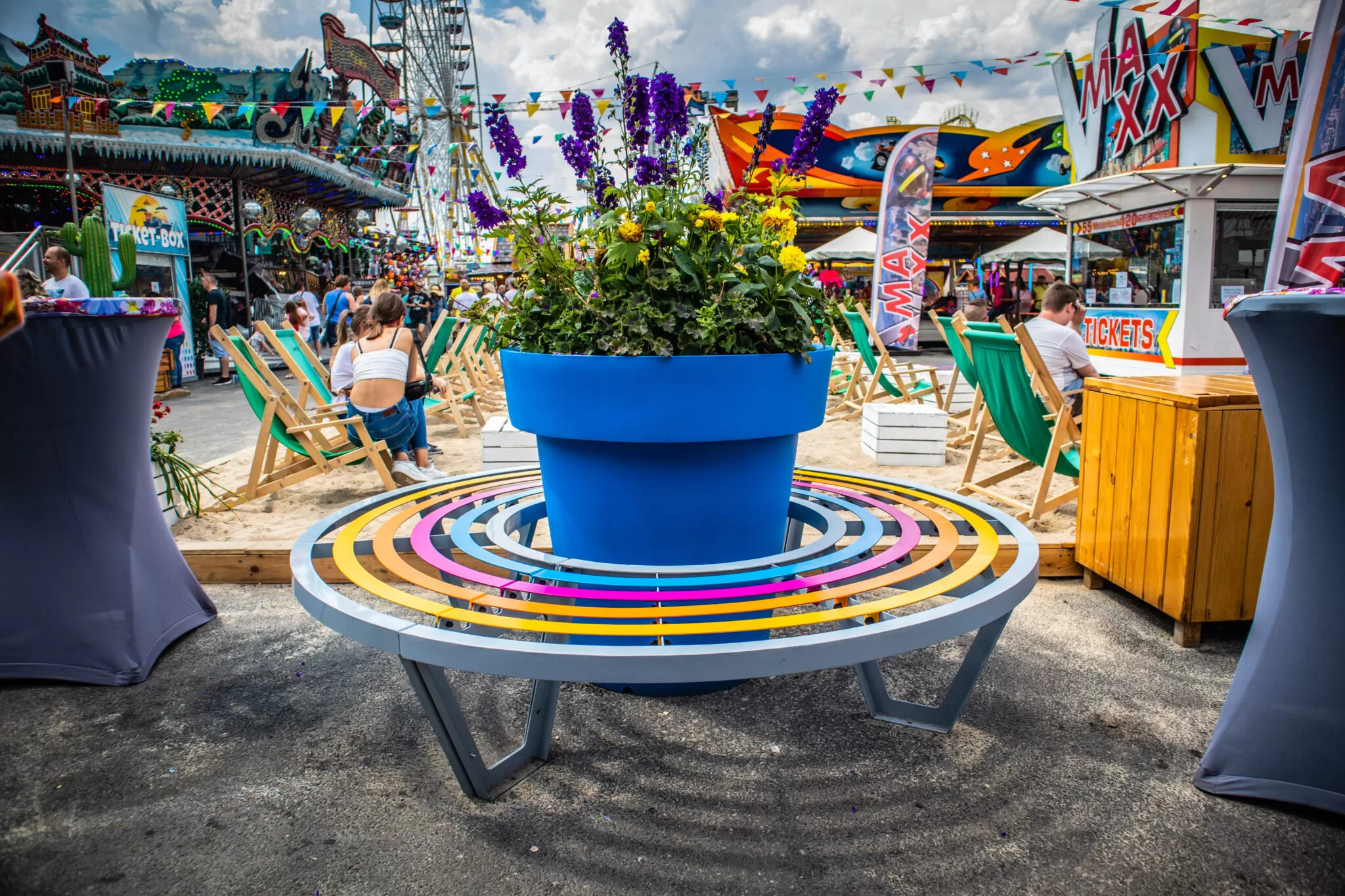 Colorful Zebra bench invites people to sit