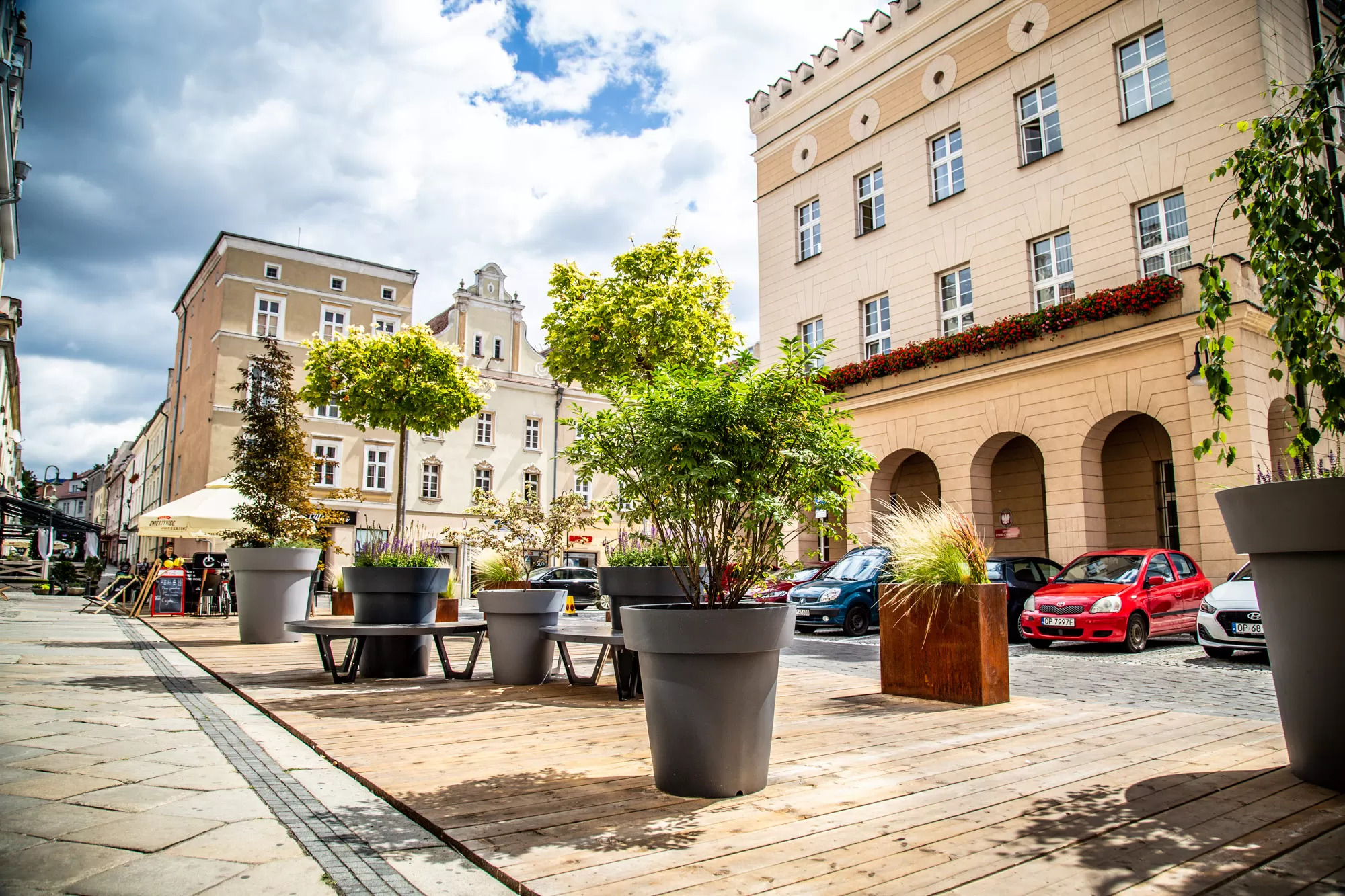 Classical pots on the city square