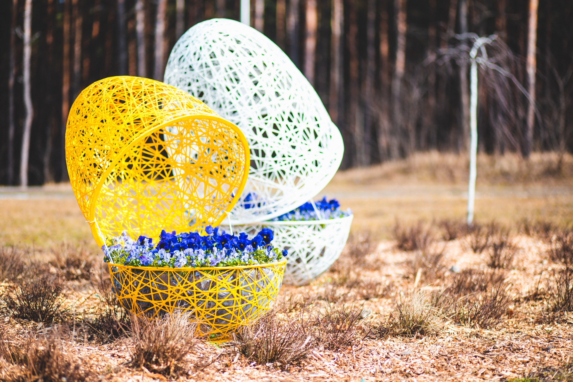 Easter openwork decoration in yellow and white