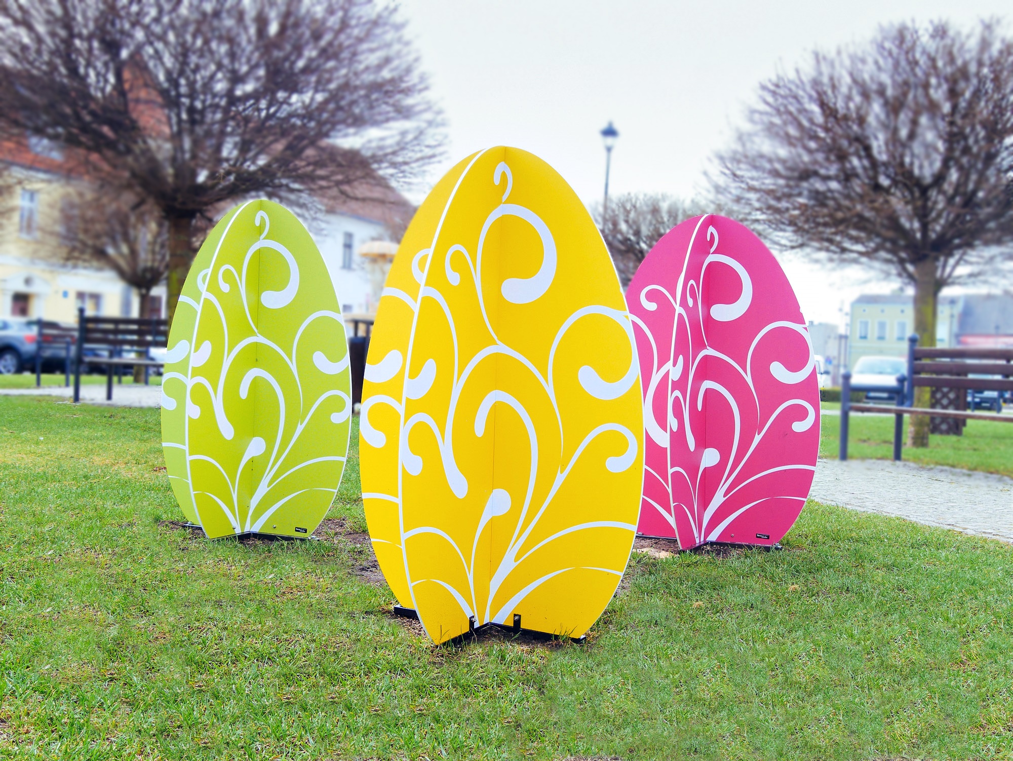 Colorful Easter Eggs in a city park