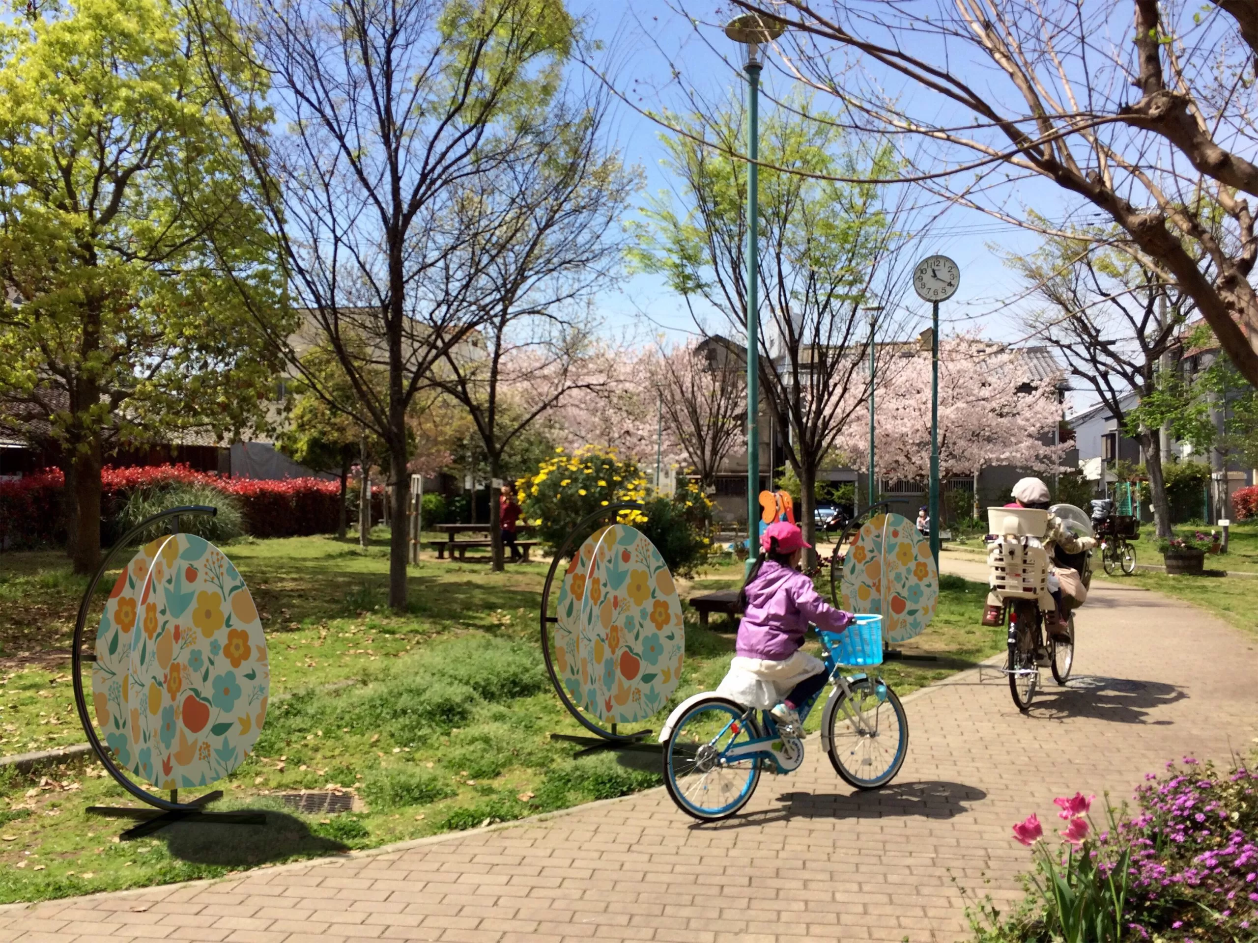 Easter decorations in a city park
