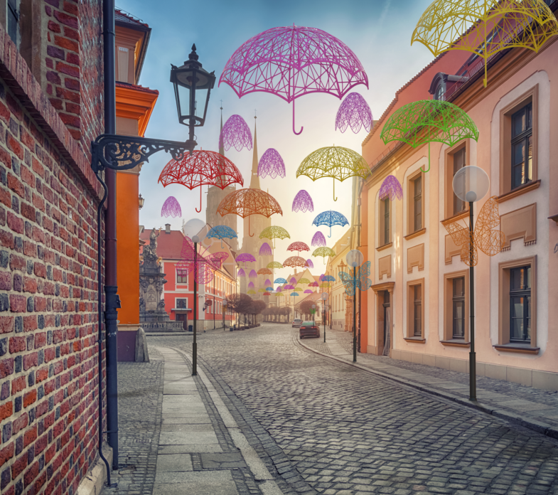 colorful umbrellas in Wroclaw